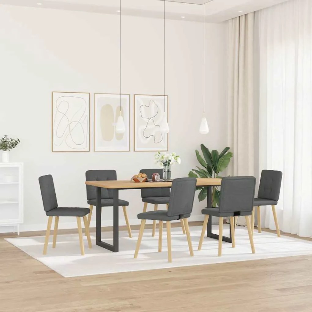 Cadeiras de jantar 6 pcs tecido cinzento-escuro