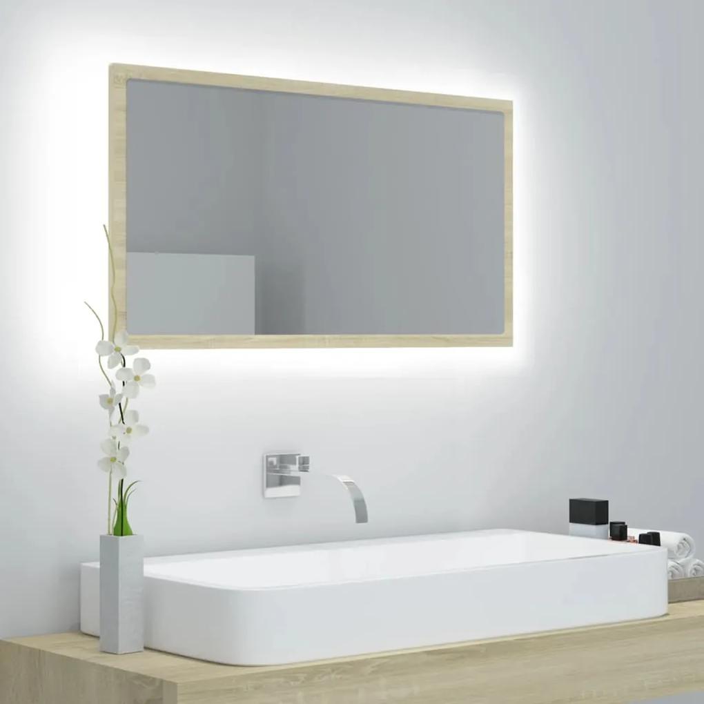 804927 vidaXL Espelho casa banho c/ LED 80x8,5x37 cm acrílico carvalho sonoma
