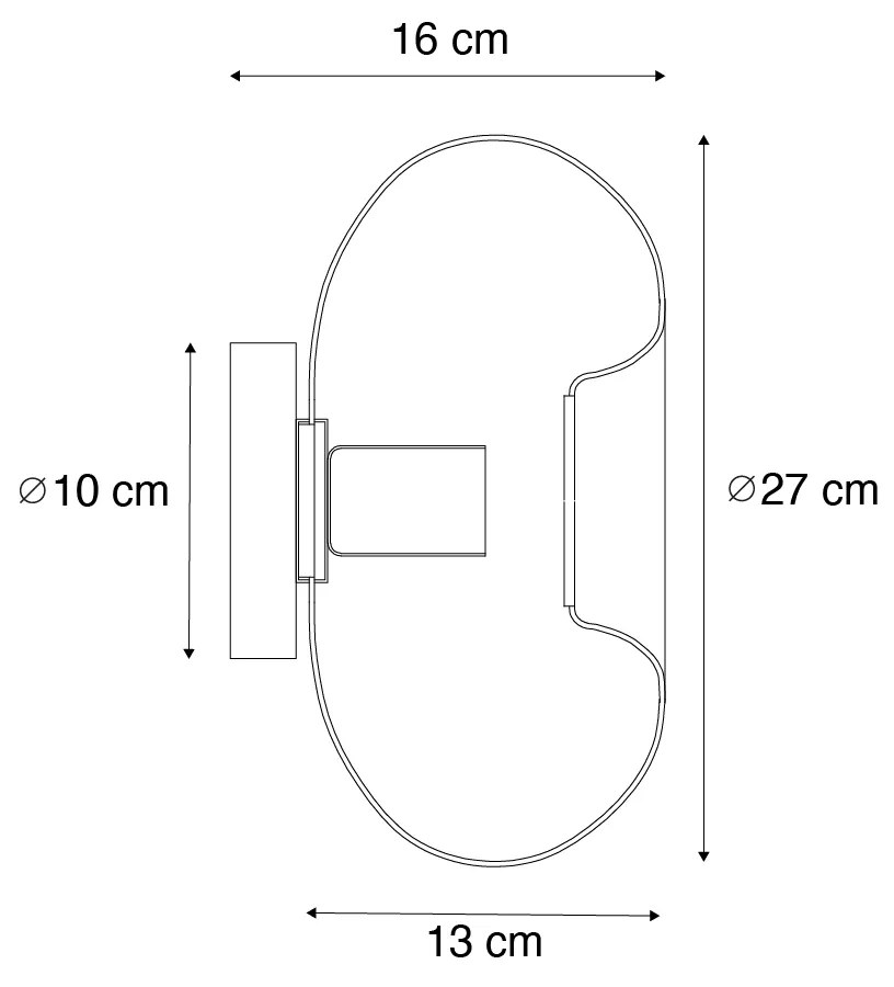 Candeeiro de parede Art Deco preto com vidro fumê - Ayesha