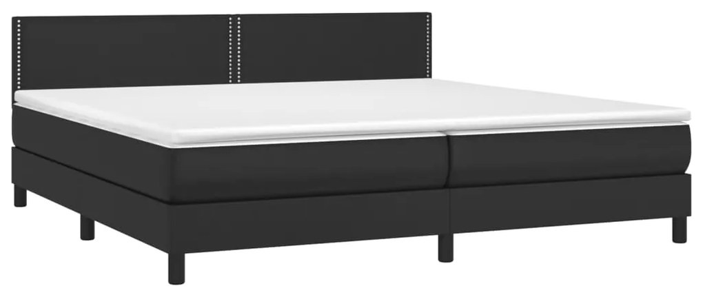 Cama box spring c/ colchão/LED 200x200cm couro artificial preto