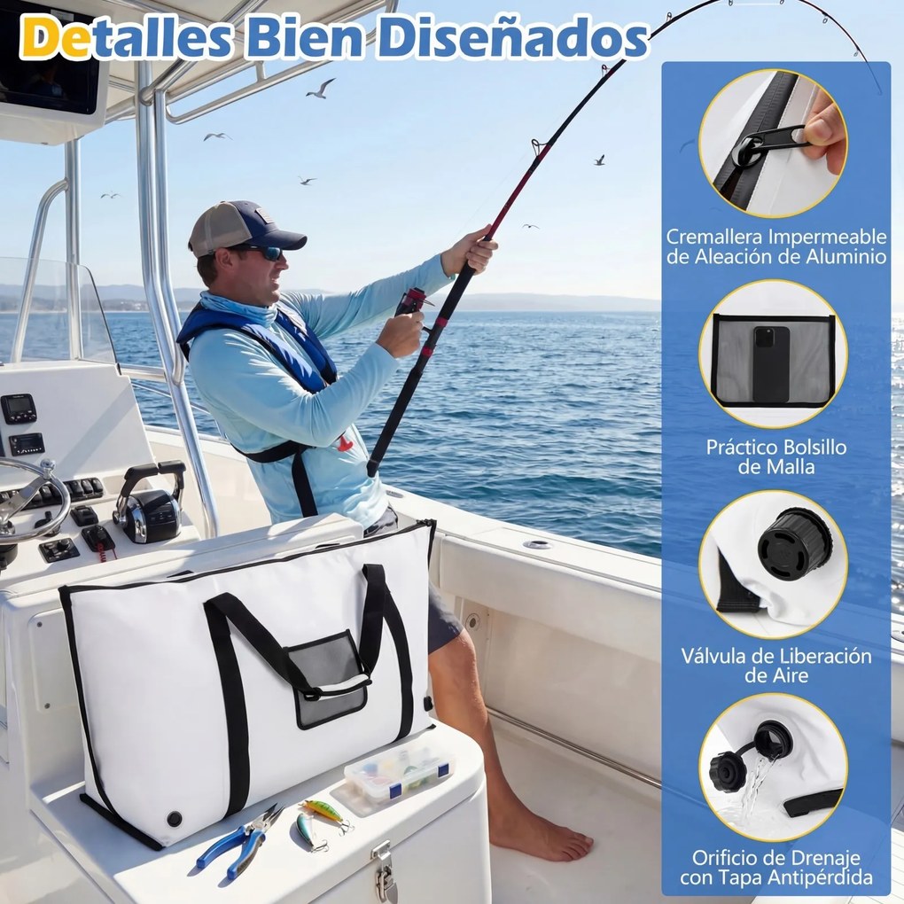 Saco térmico impermeável para peixe com fecho de correr, alça e válvula de drenagem; mantém o gelo durante 24 horas; geleira portátil em PVC, 122 cm B