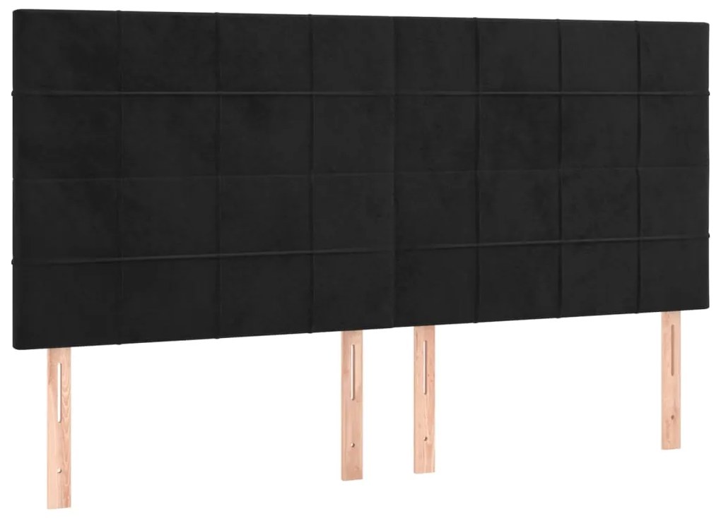 Cabeceira de cama c/ luzes LED veludo 180x5x118/128 cm preto