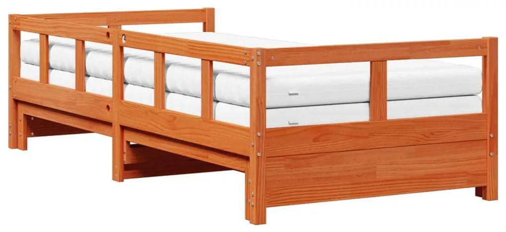 Sofá-cama com gavetão e colchões 80x200 cm pinho castanho-mel