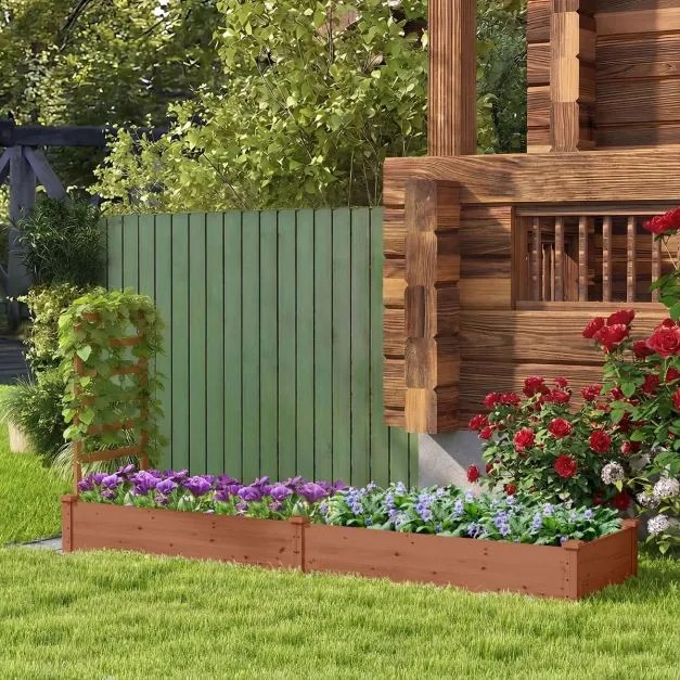 Floreira com e 1 treliça lateral de madeira para jardim 235 x 63 x 102 cm ideal para vegetais, ervas e flores, cor café