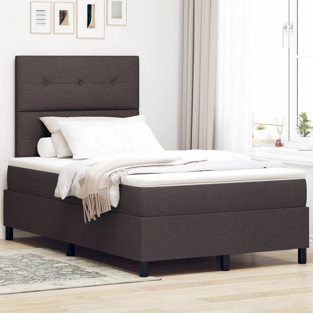 Cama Box Spring com Colchão Castanho Escuro 120x200 cm Tecido