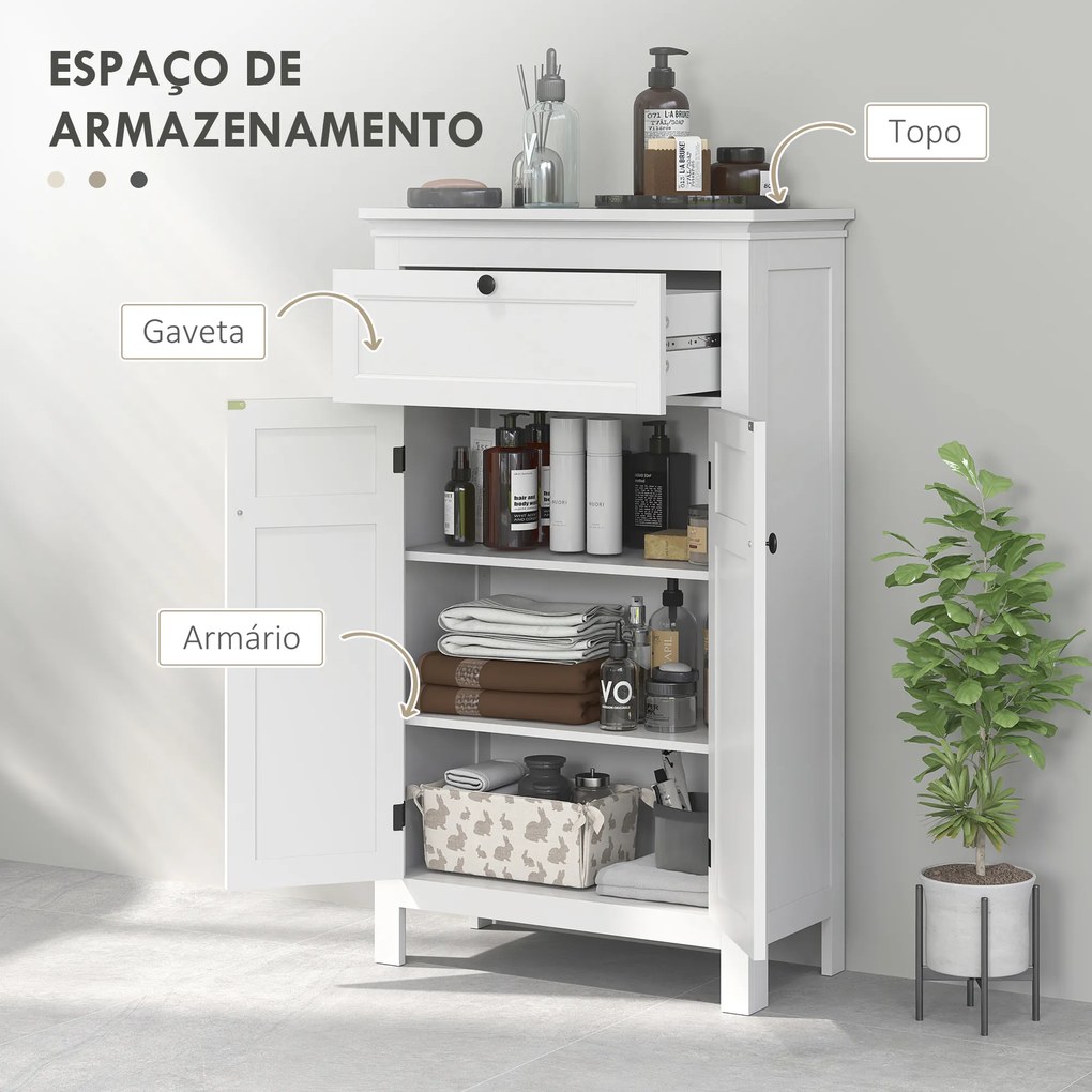 Armário Casa de Banho Móvel Casa de Banho com Gaveta 2 Portas e Prateleira Ajustável  60x30x102,5 cm Branco