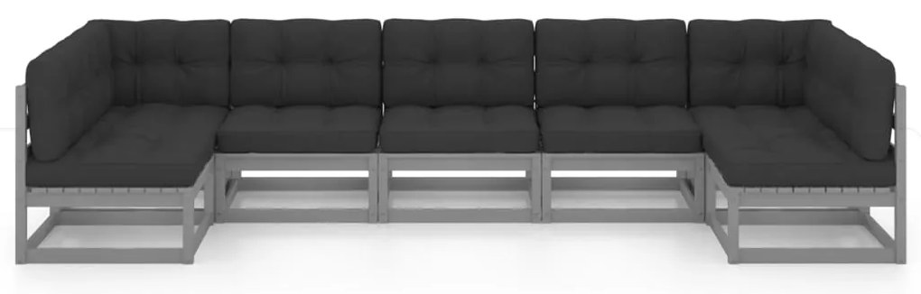 7pcs conjunto lounge de jardim c/ almofadões pinho maciço cinza