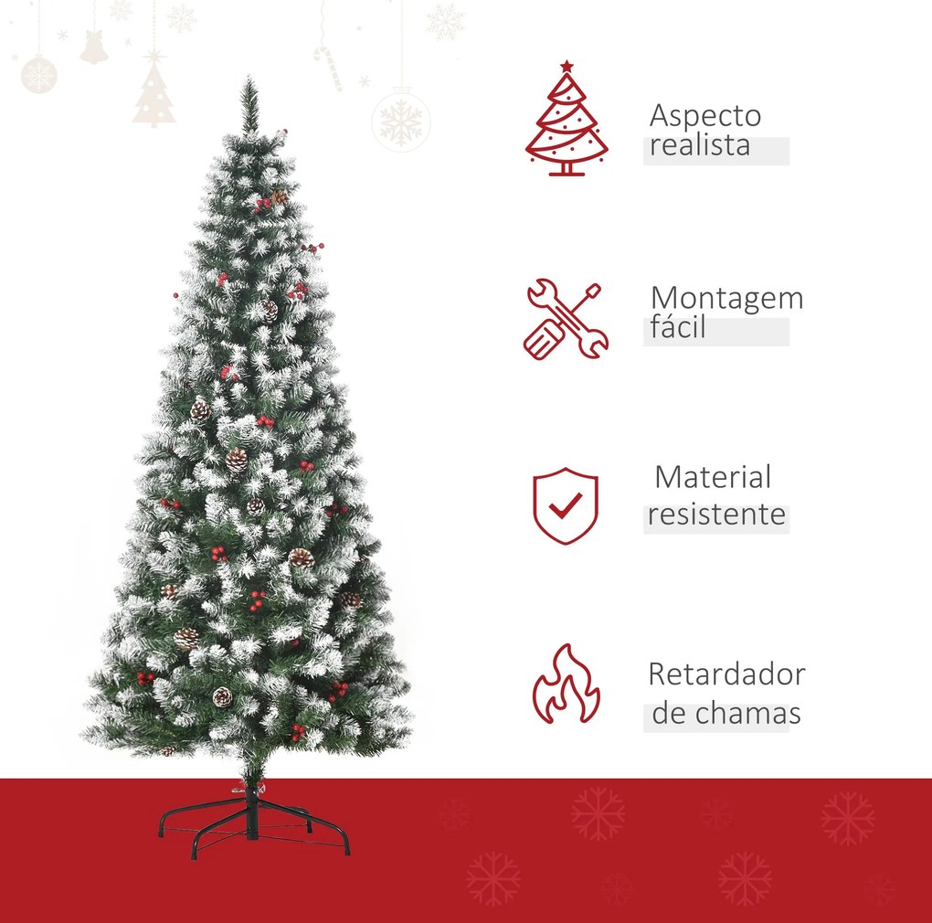 Árvore de Natal Artificial 180 cm Ignífugo com 618 Ramos 34 Bagas 30 P