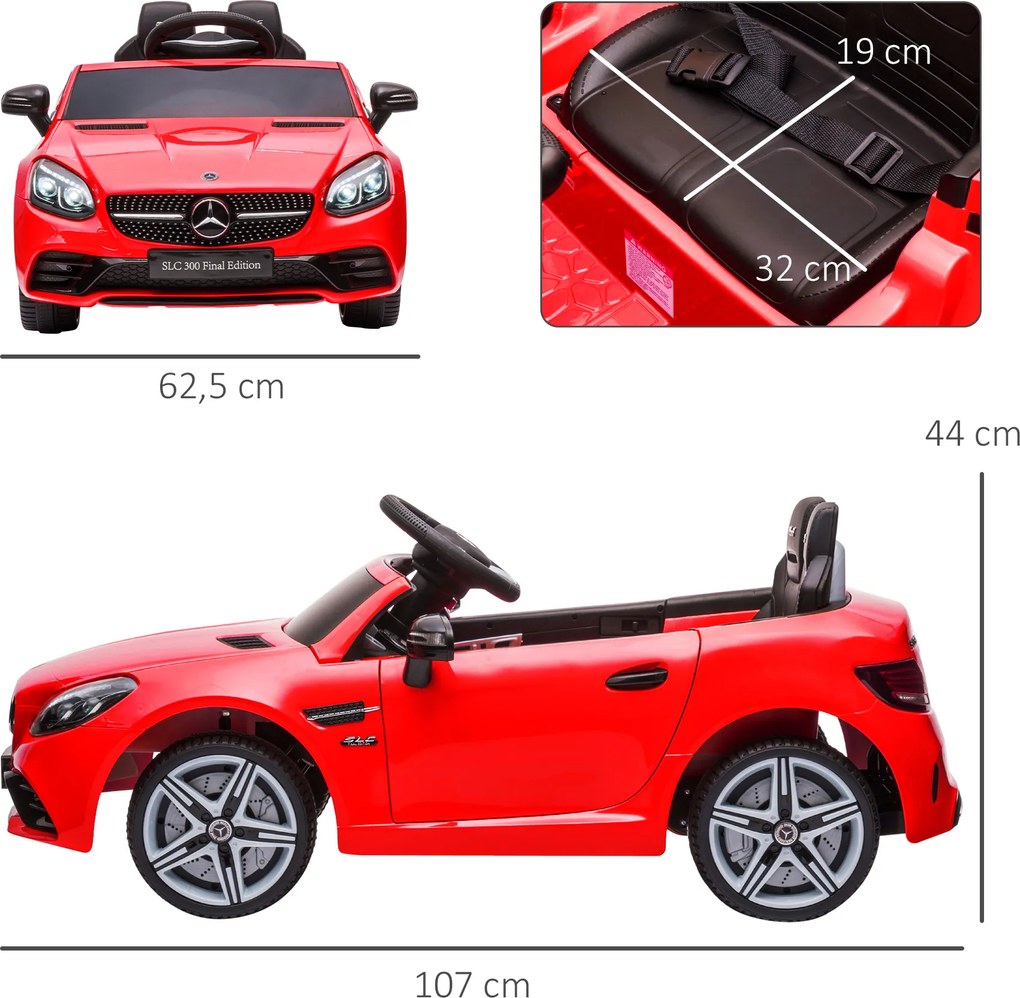 Carro Elétrico Mercedes SLC 300 12V com Controlo Remoto Faróis LED Música TF USB e Abertura da Porta 3-5km/h 107x62,5x44 cm Vermelho