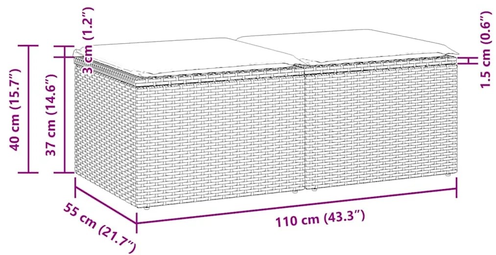 2 pcs conjunto sofás jardim almofadões vime PE/acácia cinzento