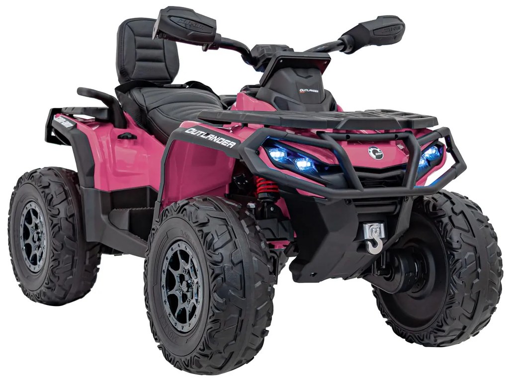 Moto 4 elétrica para Crianças 3 a 7 anos*, 24 V 4x4 Can Am Outlander ATV, RodasEspuma EVA, Assento couro ecológico Rosa