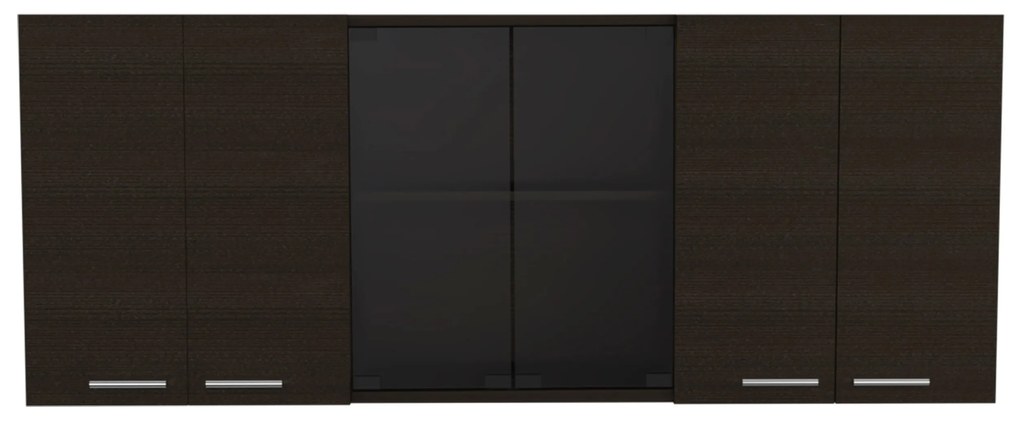 Móvel de parede para cozinha com vidro 150, com várias portas, 60 x 150 x 31,5 cm preto