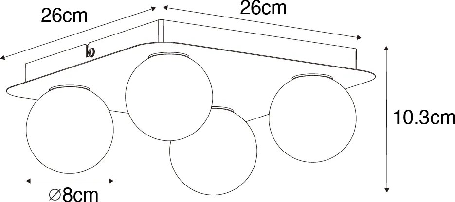 Candeeiro de teto moderno para casa de banho em aço quadrado 4 luzes - Cederic