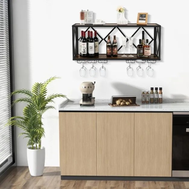Garrafeira de parede para 39 garrafas de vinho Estante para vinhos com suporte para garrafas e 12 copos para cozinha Sala de jantar 100 x 25 x 45 cm C
