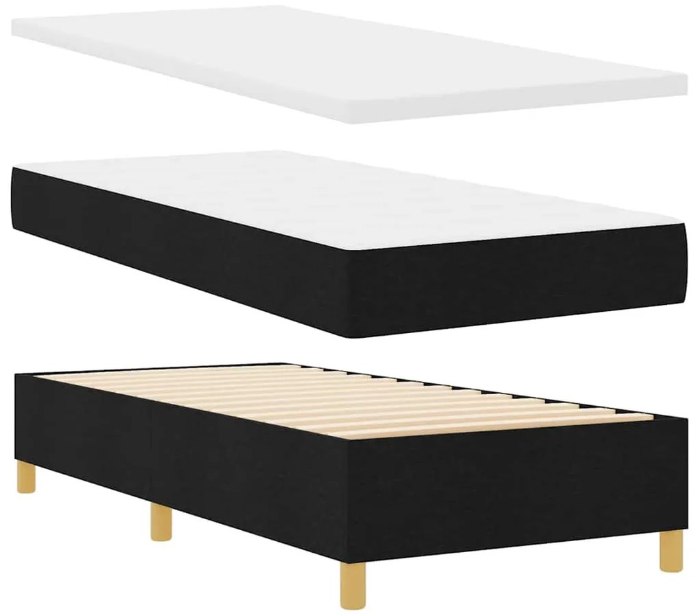 Cama Box Spring com Colchão e LED Preta 100x200 cm Tecido
