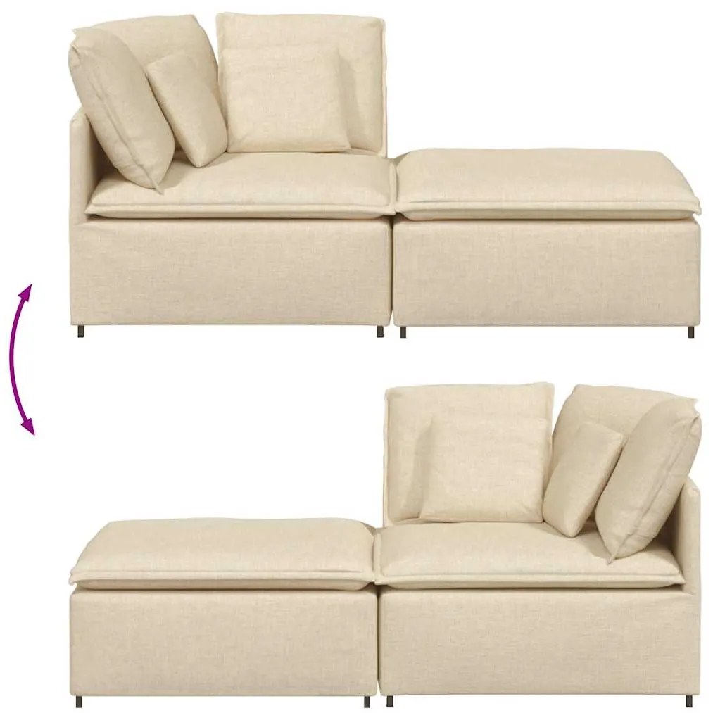 Sofá modular com pufes e almofadas tecido creme