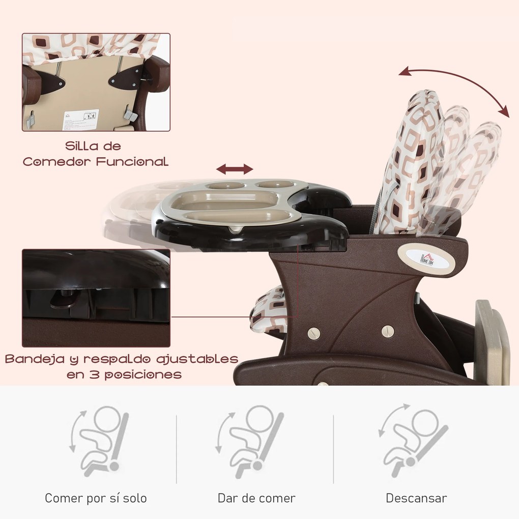 HOMCOM Cadeira para bebês 3 em 1 por mais de 6 meses Transformar em mesa e cadeira multifuncional Ajustável em 3 posições encosto alto Acolchoado com 2 bandejas removíveis 57x59x105 cm Branco