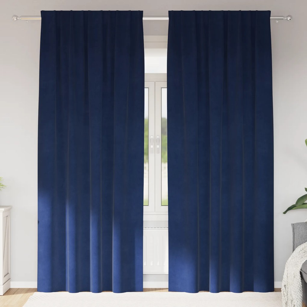 Cortinas Blackout vidaXL com fita superior 2 pcs Veludo Azul Escuro