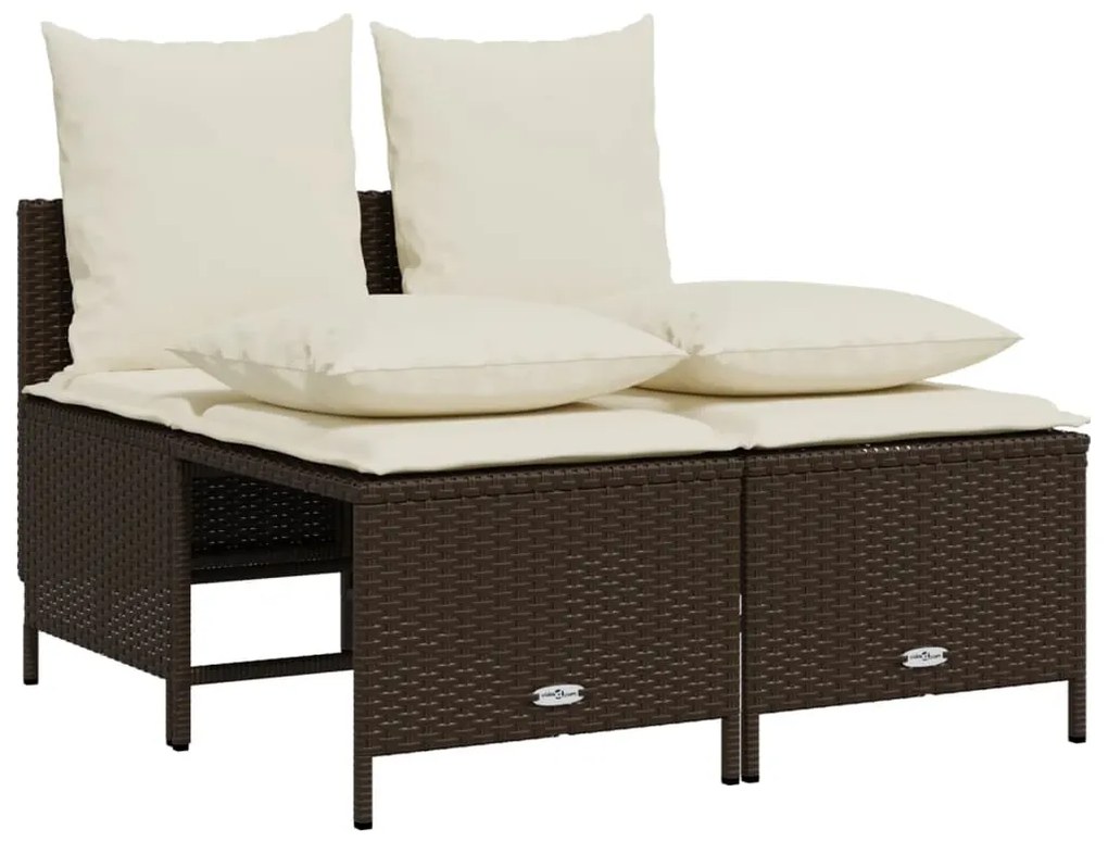 5 pcs conjunto sofás p/ jardim c/ almofadões vime PE castanho