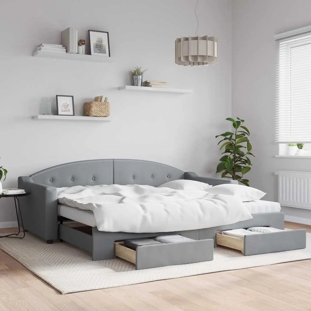 vidaXL Sofá-cama c/ gavetão e gavetas 90x200 cm tecido cinzento-claro