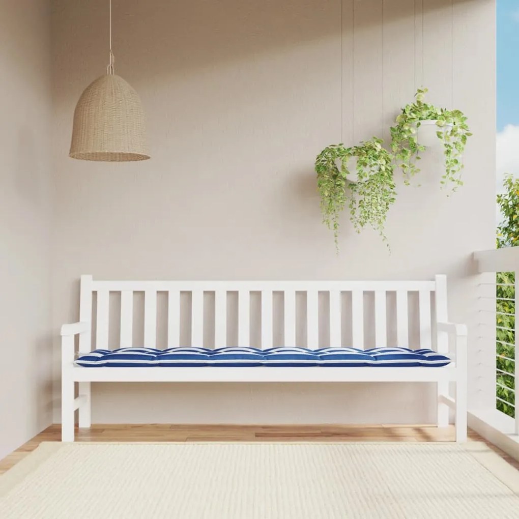 Almofadão p/ banco jardim 200x50x7 cm tecido riscas azul/branco