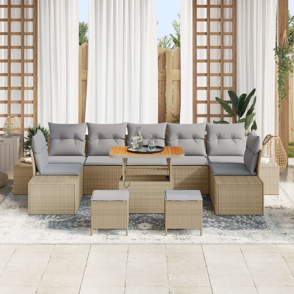 Conjunto de Sofá de Jardim de 10 Peças vidaXL com Almofadas em Rattan