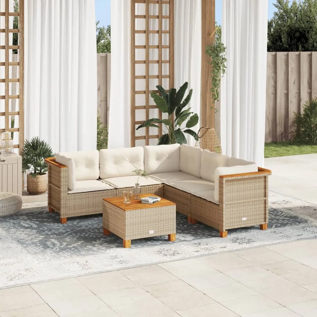 vidaXL 6 pcs conjunto de sofás p/ jardim com almofadões vime PE bege