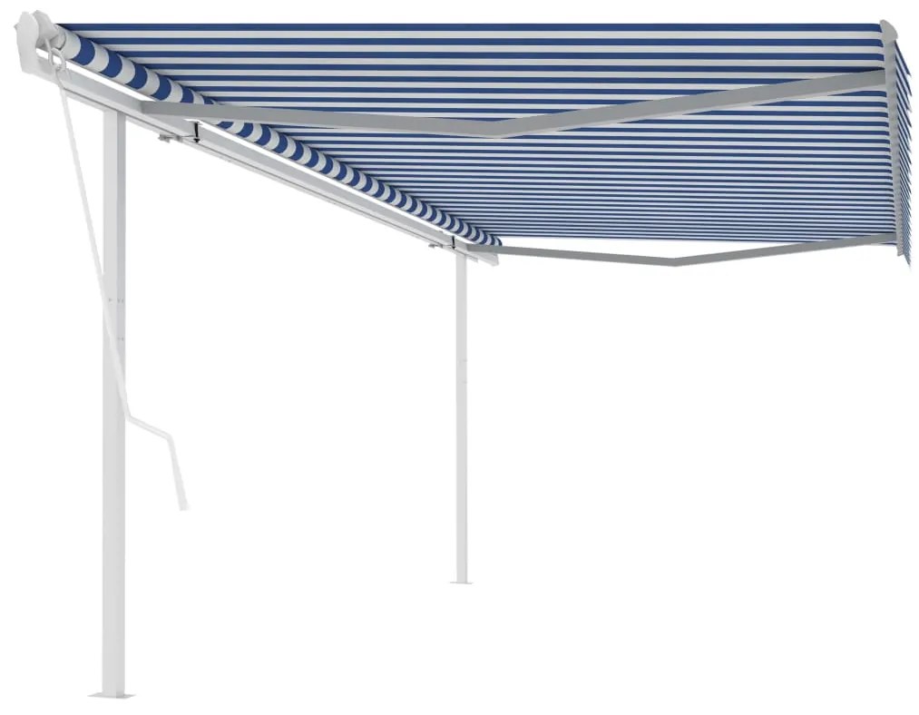 Toldo retrátil automático com postes 5x3,5 m azul e branco
