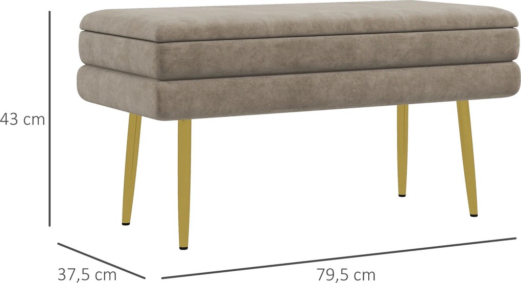 Banco Pé de Cama 30L Banco com Armazenamento para Dormitório Estofado em Veludo 79,5x37,5x43 cm Bege