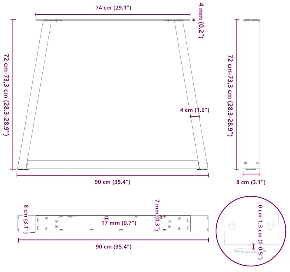 Pernas para mesa de jantar em V, 2 peças, branco, 90x (72-73,3) cm, aç