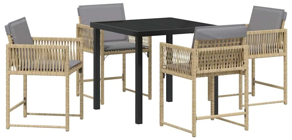 Conjunto de Jantar de Jardim com 5 Peças e Almofadas Bege em Rattan Si