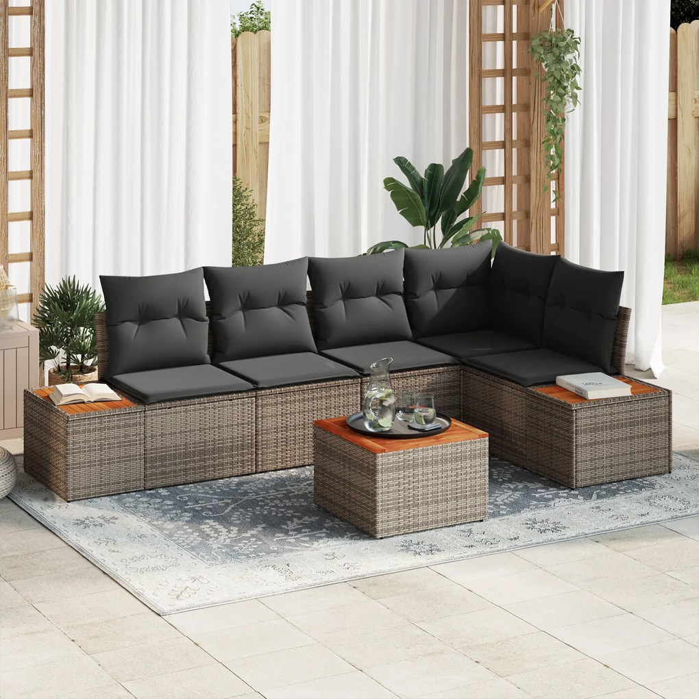 Conjunto de Sofá de Jardim vidaXL 6 Peças com Almofadas Cinza em Ratta
