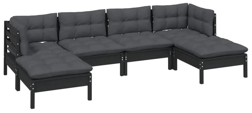 6 pcs conjunto lounge de jardim c/ almofadões pinho preto