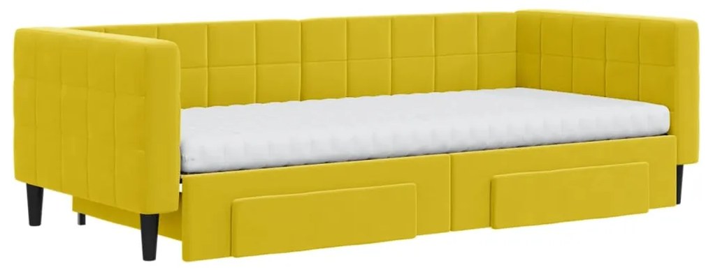 Sofá-cama com gavetão e gavetas 90x200 cm veludo amarelo