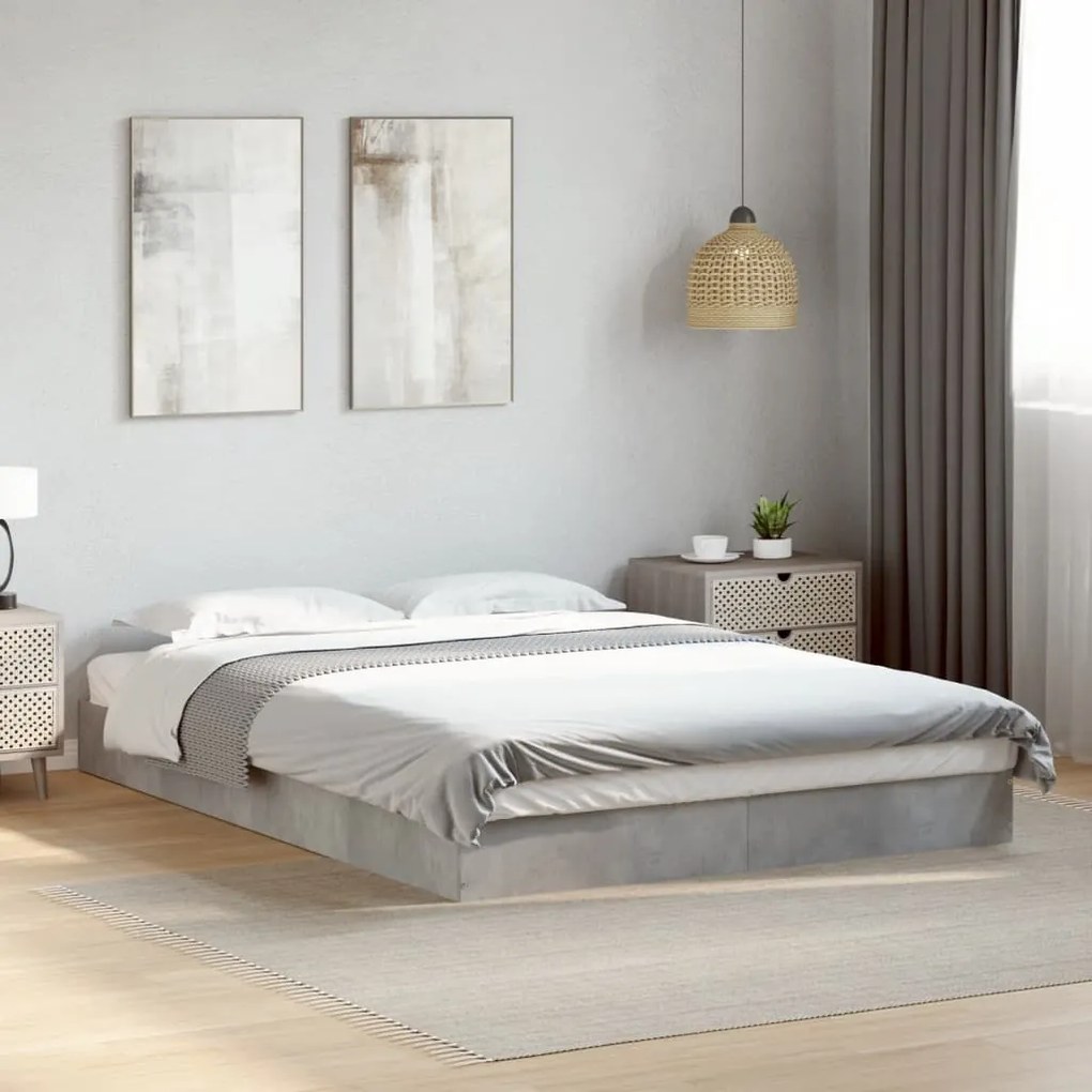vidaXL Estrutura de cama 140x190 cm derivados de madeira cinza cimento