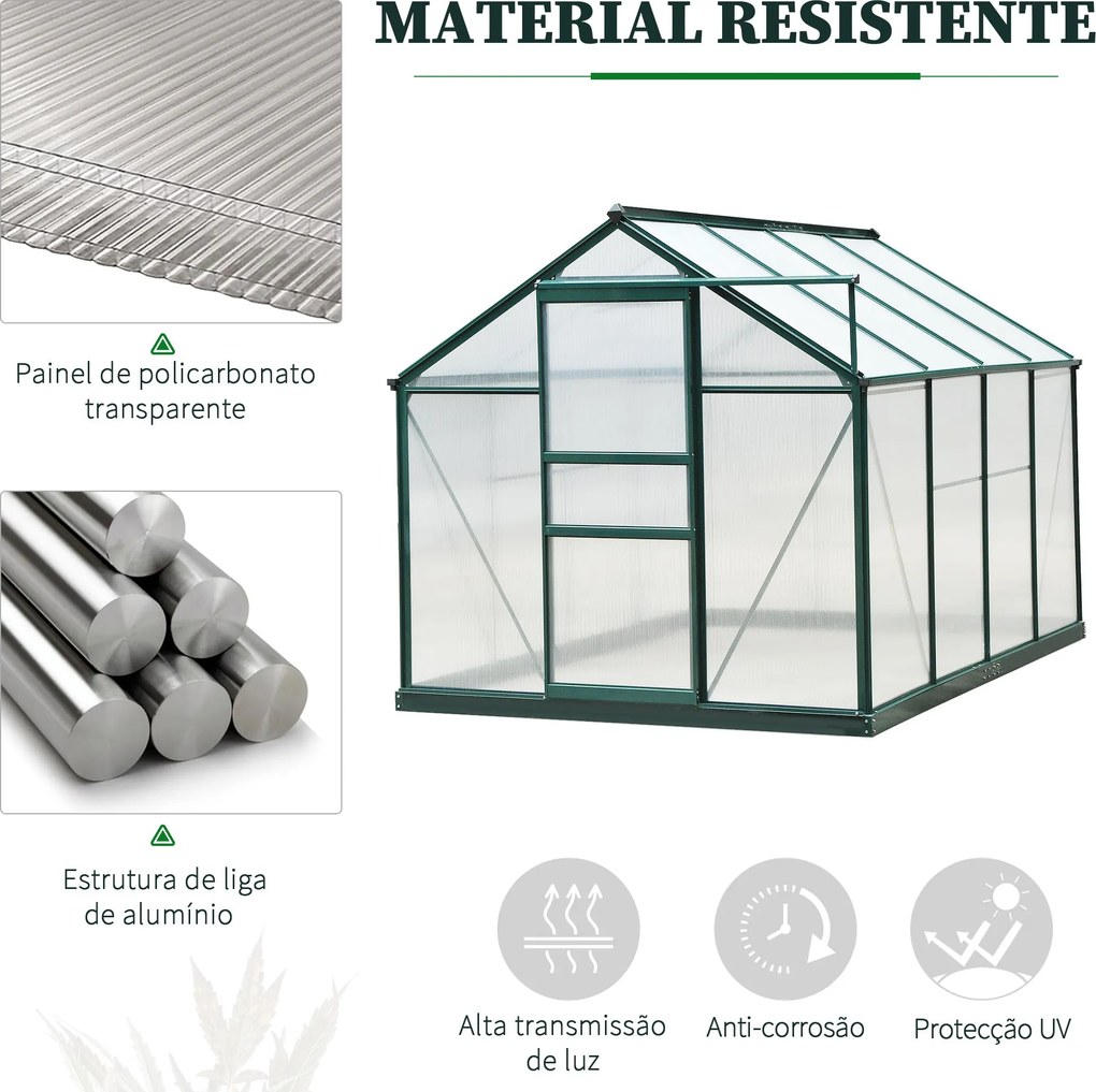 Estufa de Jardim 2x2,5m de Policarbonato e Alumínio Estufa com Clarabó