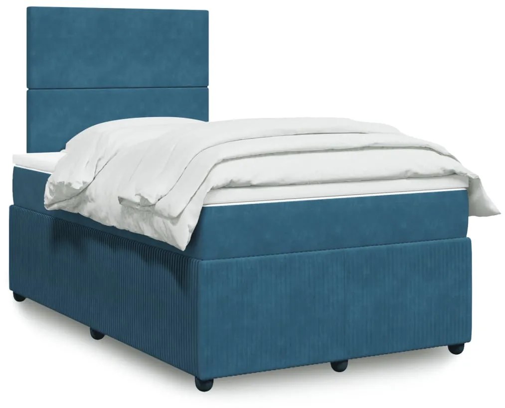 Cama boxspring com colchão 120x200 cm veludo azul-escuro