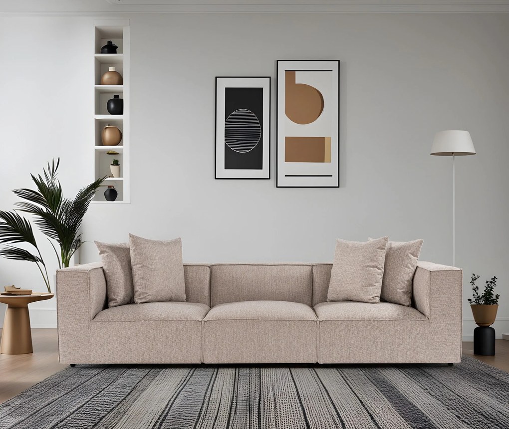 Sofá de 3 Lugares Sora – Bege Areia – 270 cm x 65 cm x 95 cm