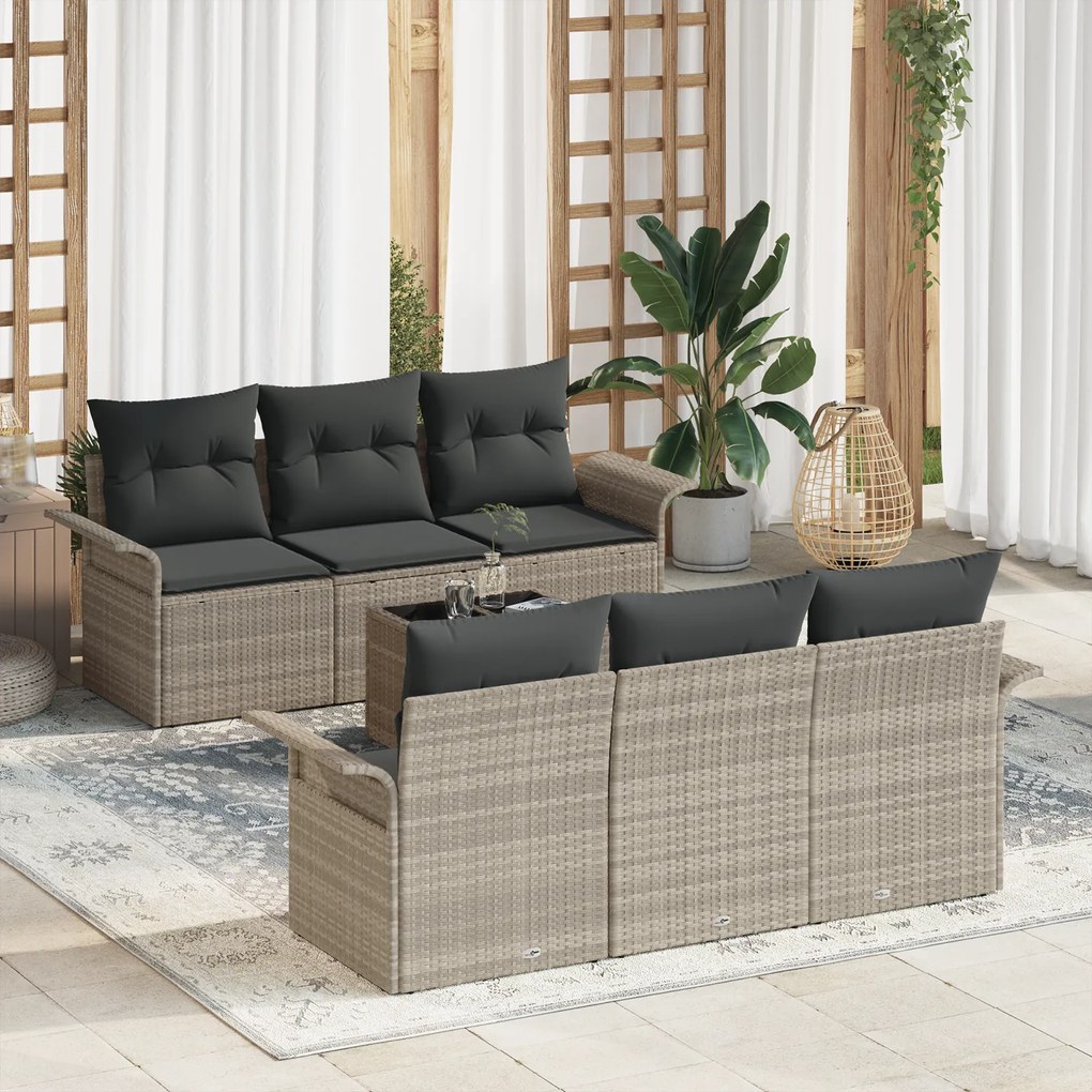 Conjunto de Sofás de Jardim vidaXL 7 Peças com Almofadas Cinza Claro d