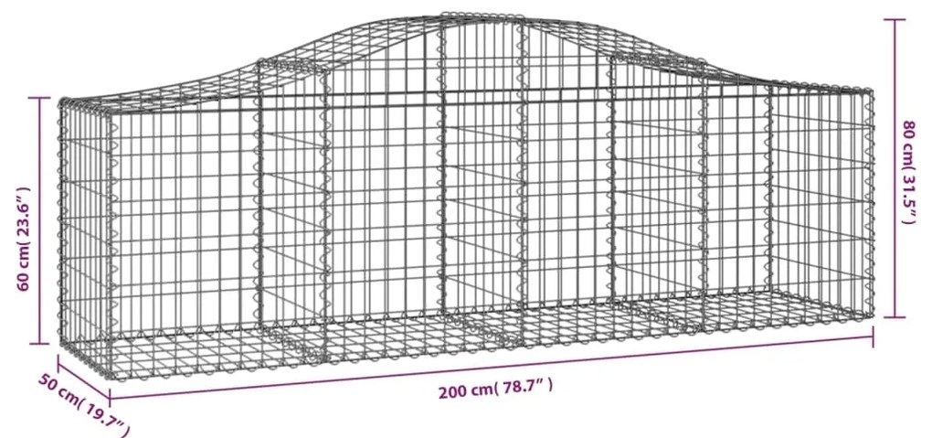 Cestos gabião arqueados 15pcs 200x50x60/80 cm ferro galvanizado