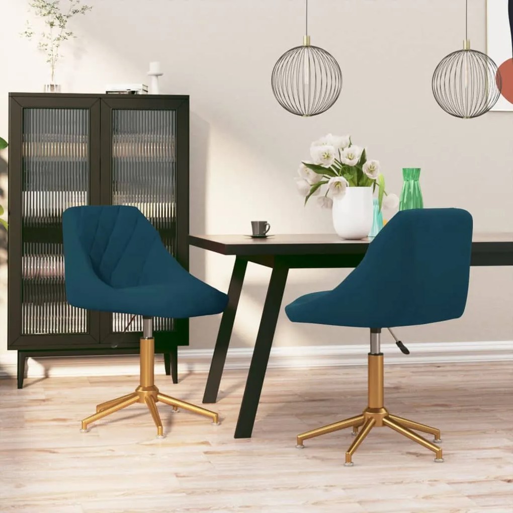 vidaXL Cadeiras de jantar giratórias 2 pcs veludo azul