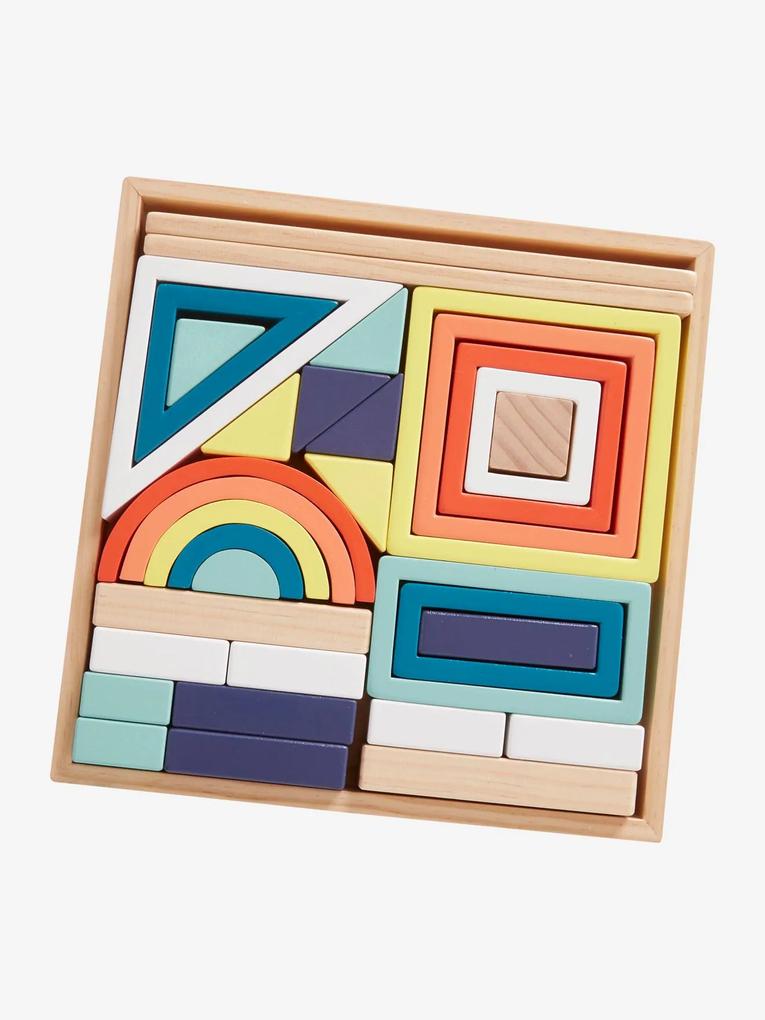 Caixa de blocos de construção em madeira multicolor
