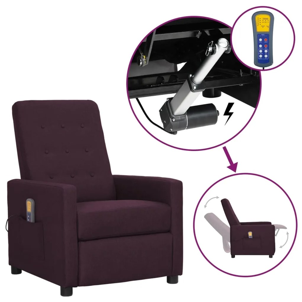 vidaXL Poltrona elevatória de massagens tecido roxo