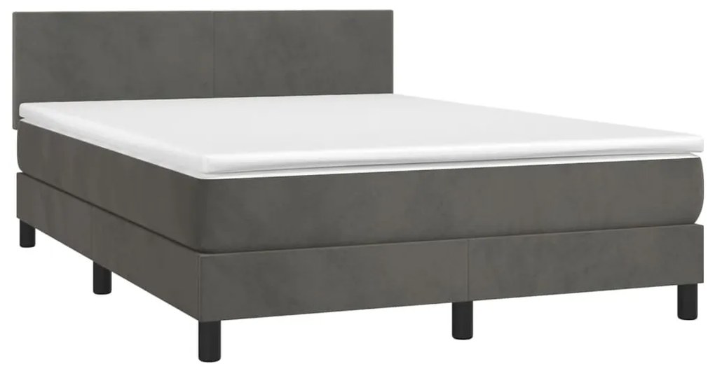 Cama com molas/colchão 140x200 cm veludo cinzento-escuro