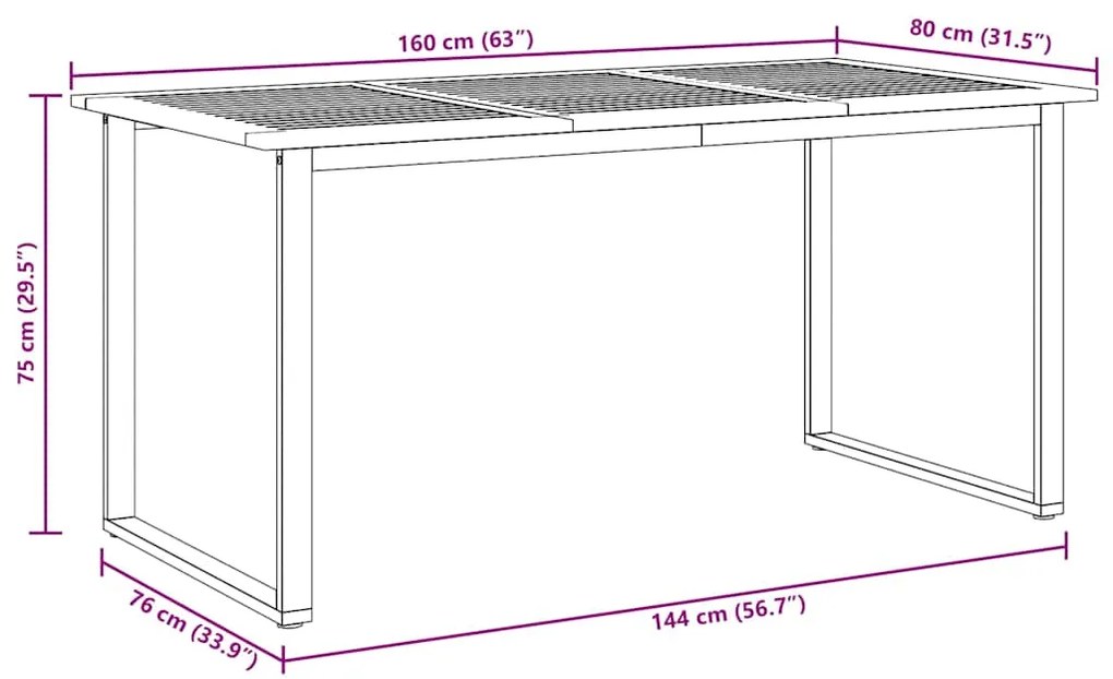 Mesa de Jantar Externa vidaXL Cinza 160x80x75 cm Aço e Madeira Sólida