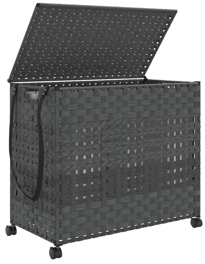 Cesto para roupa suja com rodas 66x35x60 cm vime cinzento