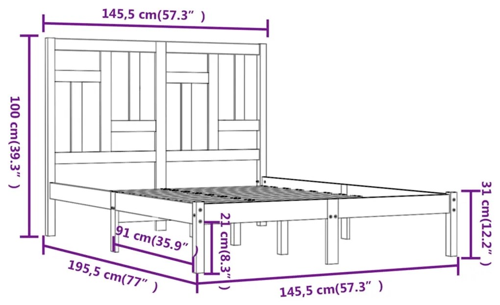 Cama sem colchão 140x190 cm madeira de pinho maciça branco
