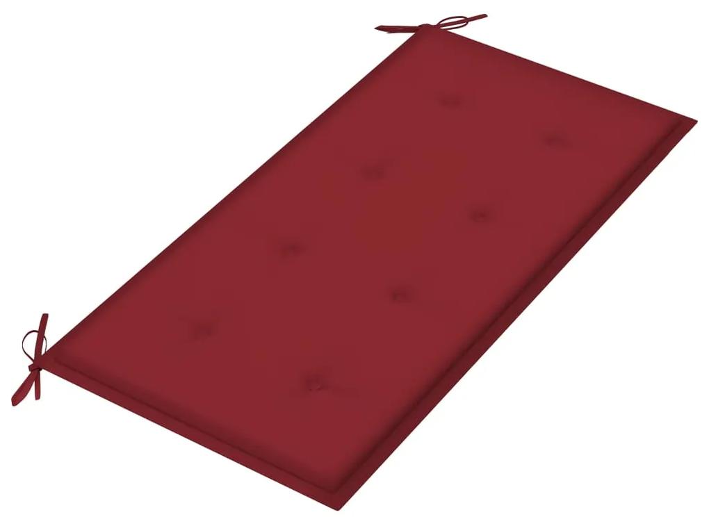 Banco de jardim c/ almofadão vermelho tinto 112 cm teca maciça