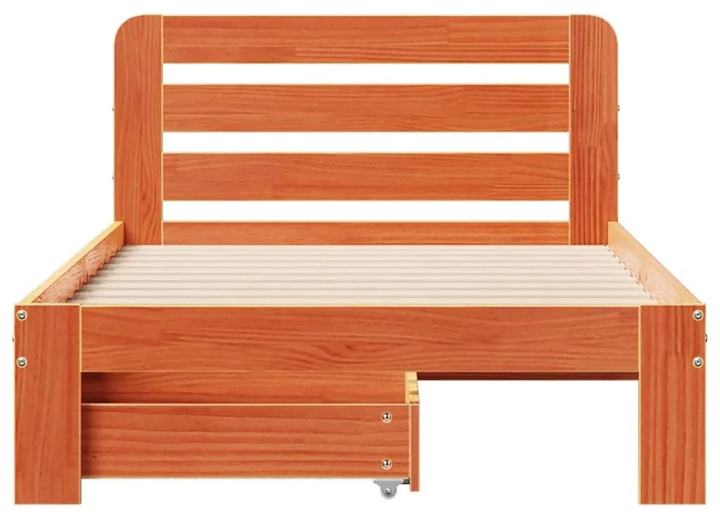 Cama sem colchão 75x190 cm madeira de pinho maciça castanho-mel