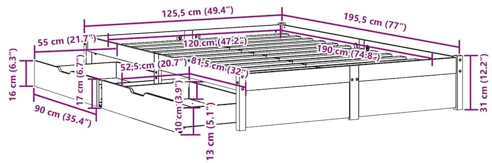 Cama sem colchão 120x190 cm madeira de pinho maciça branco